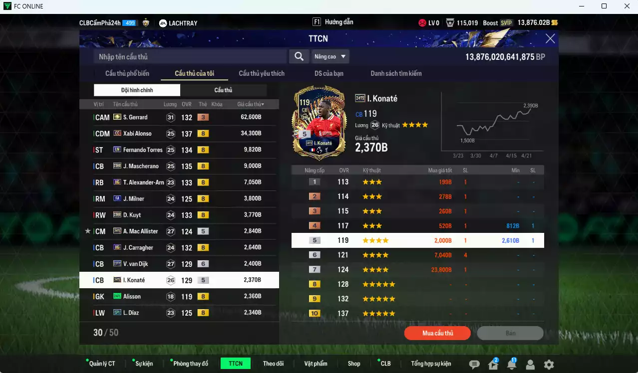 Ảnh [Dư nhiều BP] Liverpool 181.150b dư 13.800b có Gerrard ITM+3, Alonso CC, Torres LN, Mascherano 23HR, Arnold HG, Milner FA, Kuyt 23HR, Mac Allister TS24... Còn nhiều SVIP