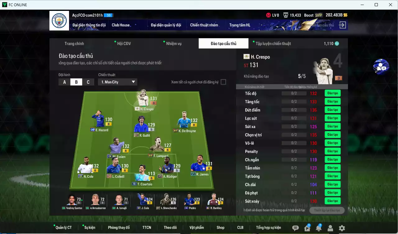 Ảnh Chelsea 117.800b có Crespo ITM+3, Sheva BDO, Gullit BDO, De Bruyne BTB, Lampard BTB, James SPL, Essien LN, A. Cole LN, Hazard CAP, Rudiger TS24, J. Cole LN, Barkley HG...