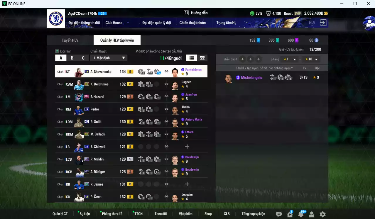Ảnh Chelsea 175.930b đầu tàu Sheva LN, Gullit CFA, Ballack BTB, K. De Bruyne BTB dư 2000b