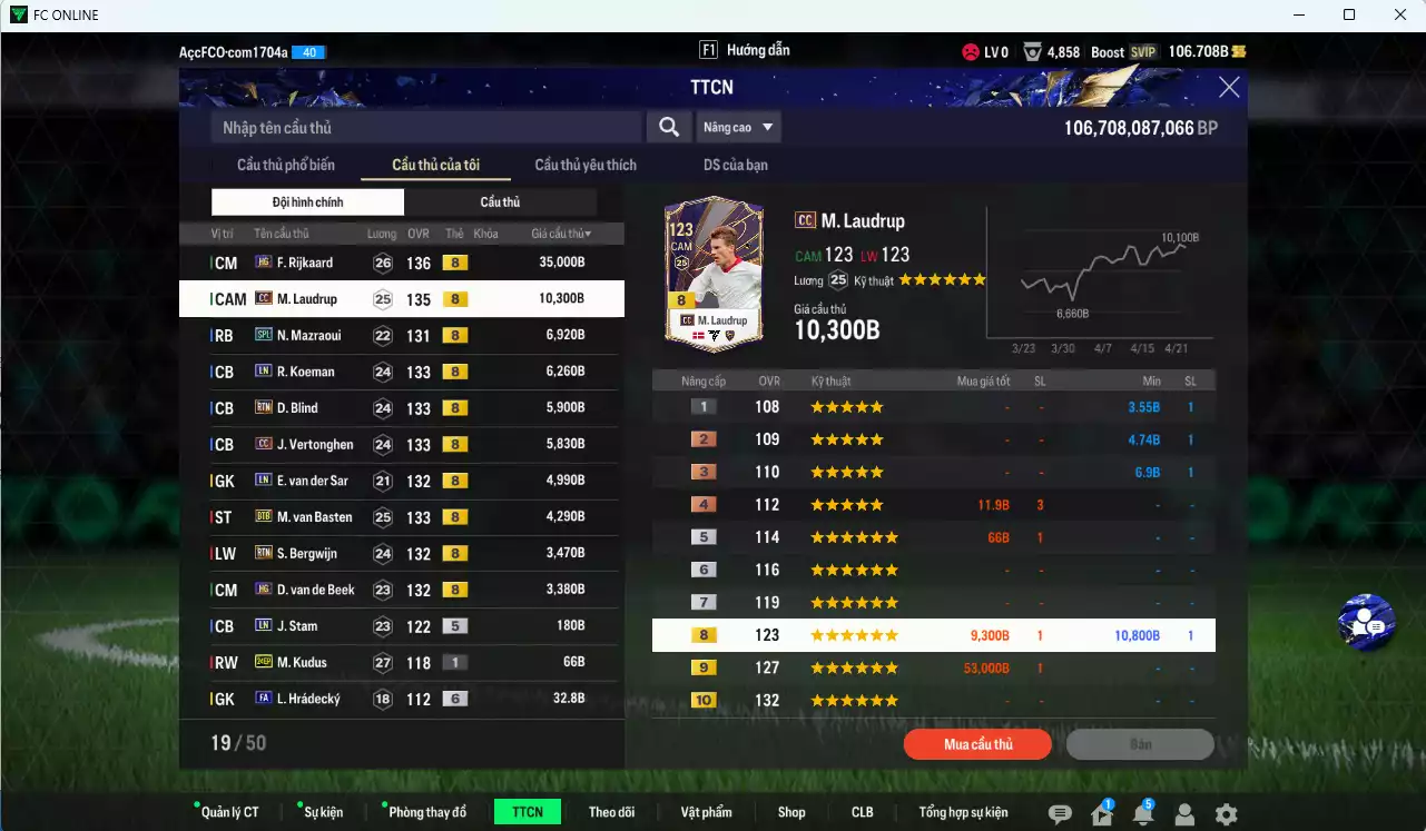 Ảnh [ACC Rẻ🔥] Team Hà Lan 86.670b có Rijkaard HG, M. Laudrup CC, Mazraoui SPL, Koeman LN, Blind RTN, Vertonghen CC, VDS LN, Van Basten BTB, Bergwijn RTN, Van de Beek HG
