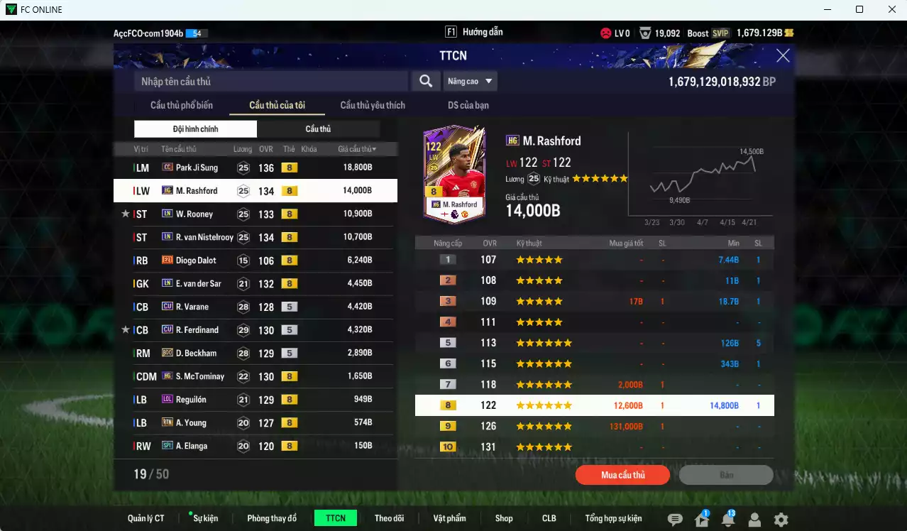 Ảnh [ACC Rẻ🔥] Man Utd. 80.090b dư 1600b có Park Ji Sung CC, Rashford HG, Rooney LN, Van Gol LN, VDS LN, Varane CU, Rio CU, Beckham BDO, McTominay HG... Còn nhiều CP GIẢM THUẾ