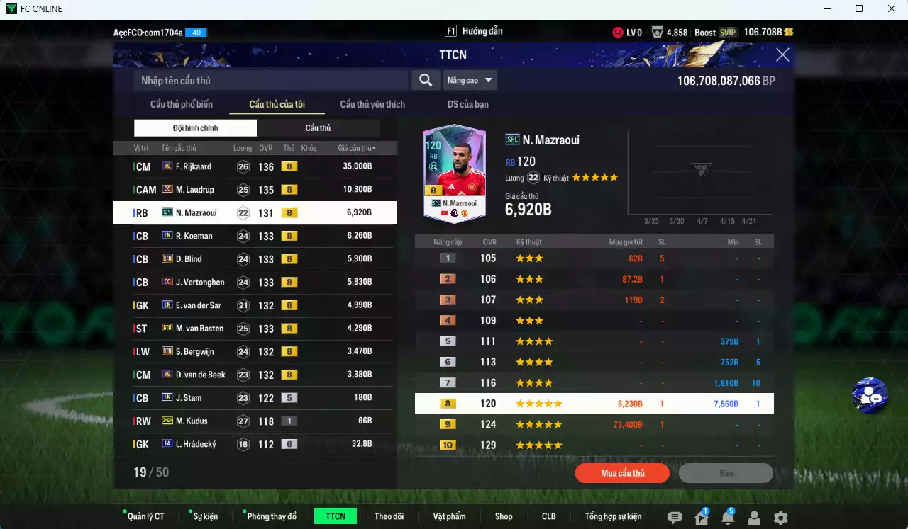 Ảnh [ACC Rẻ🔥] Team Hà Lan 86.670b có Rijkaard HG, M. Laudrup CC, Mazraoui SPL, Koeman LN, Blind RTN, Vertonghen CC, VDS LN, Van Basten BTB, Bergwijn RTN, Van de Beek HG