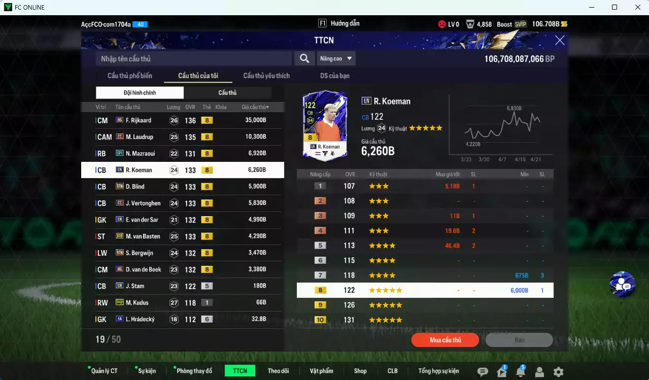 Ảnh [ACC Rẻ🔥] Team Hà Lan 86.670b có Rijkaard HG, M. Laudrup CC, Mazraoui SPL, Koeman LN, Blind RTN, Vertonghen CC, VDS LN, Van Basten BTB, Bergwijn RTN, Van de Beek HG