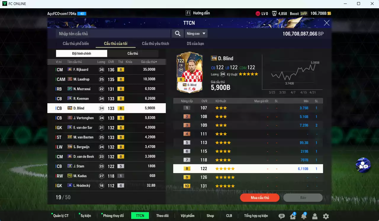 Ảnh [ACC Rẻ🔥] Team Hà Lan 86.670b có Rijkaard HG, M. Laudrup CC, Mazraoui SPL, Koeman LN, Blind RTN, Vertonghen CC, VDS LN, Van Basten BTB, Bergwijn RTN, Van de Beek HG