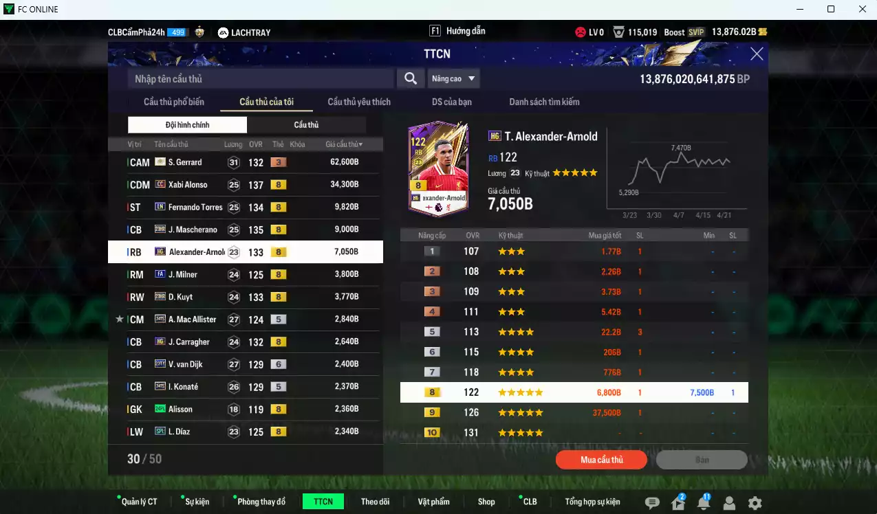 Ảnh [Dư nhiều BP] Liverpool 181.150b dư 13.800b có Gerrard ITM+3, Alonso CC, Torres LN, Mascherano 23HR, Arnold HG, Milner FA, Kuyt 23HR, Mac Allister TS24... Còn nhiều SVIP