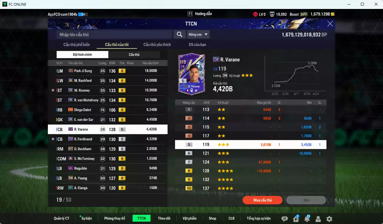 Ảnh [ACC Rẻ🔥] Man Utd. 80.090b dư 1600b có Park Ji Sung CC, Rashford HG, Rooney LN, Van Gol LN, VDS LN, Varane CU, Rio CU, Beckham BDO, McTominay HG... Còn nhiều CP GIẢM THUẾ