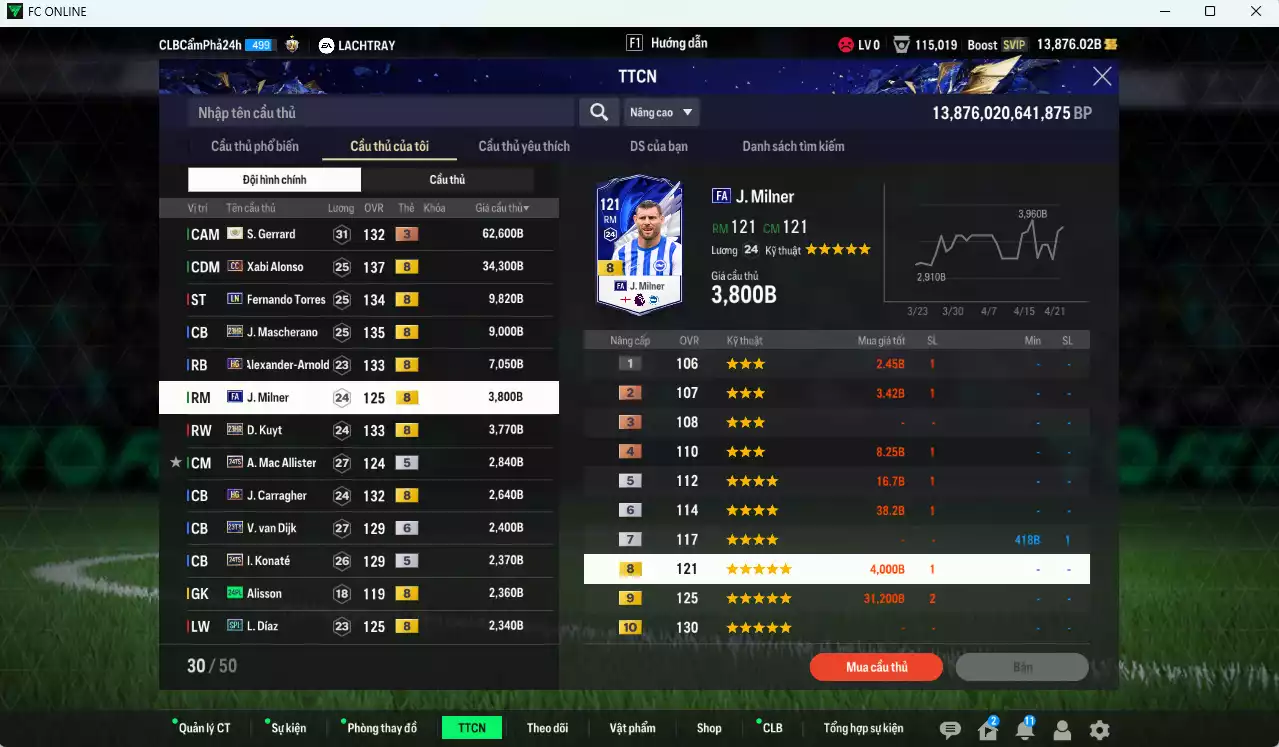 Ảnh [Dư nhiều BP] Liverpool 181.150b dư 13.800b có Gerrard ITM+3, Alonso CC, Torres LN, Mascherano 23HR, Arnold HG, Milner FA, Kuyt 23HR, Mac Allister TS24... Còn nhiều SVIP