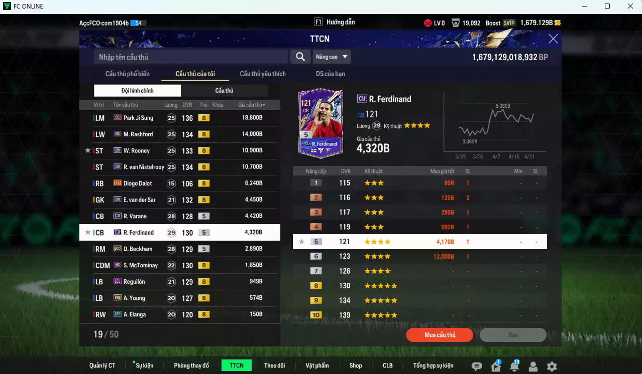 Ảnh [ACC Rẻ🔥] Man Utd. 80.090b dư 1600b có Park Ji Sung CC, Rashford HG, Rooney LN, Van Gol LN, VDS LN, Varane CU, Rio CU, Beckham BDO, McTominay HG... Còn nhiều CP GIẢM THUẾ