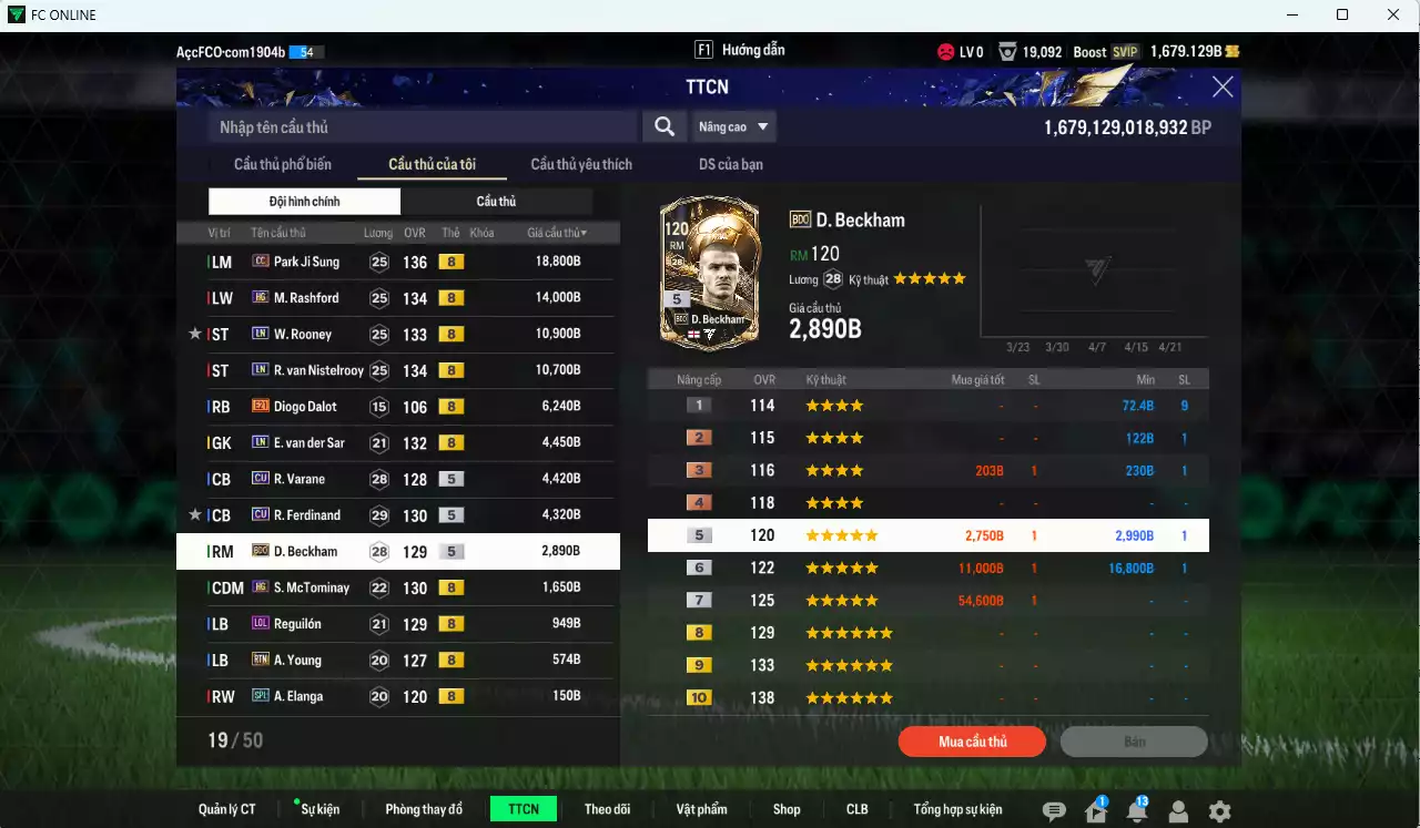 Ảnh [ACC Rẻ🔥] Man Utd. 80.090b dư 1600b có Park Ji Sung CC, Rashford HG, Rooney LN, Van Gol LN, VDS LN, Varane CU, Rio CU, Beckham BDO, McTominay HG... Còn nhiều CP GIẢM THUẾ