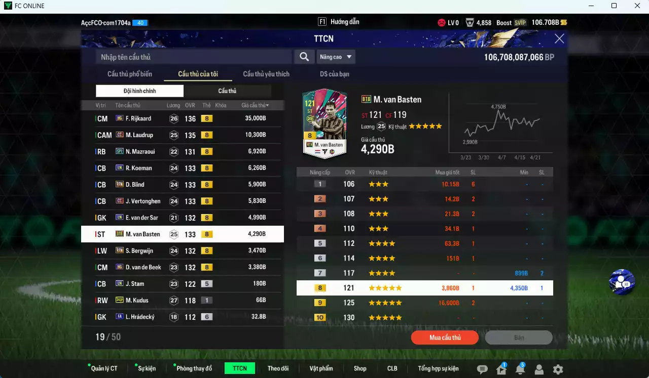 Ảnh [ACC Rẻ🔥] Team Hà Lan 86.670b có Rijkaard HG, M. Laudrup CC, Mazraoui SPL, Koeman LN, Blind RTN, Vertonghen CC, VDS LN, Van Basten BTB, Bergwijn RTN, Van de Beek HG
