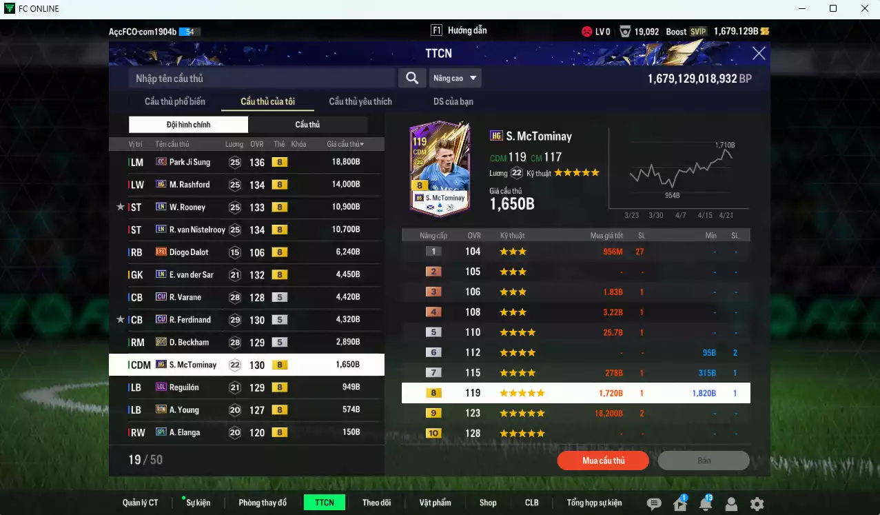 Ảnh [ACC Rẻ🔥] Man Utd. 80.090b dư 1600b có Park Ji Sung CC, Rashford HG, Rooney LN, Van Gol LN, VDS LN, Varane CU, Rio CU, Beckham BDO, McTominay HG... Còn nhiều CP GIẢM THUẾ