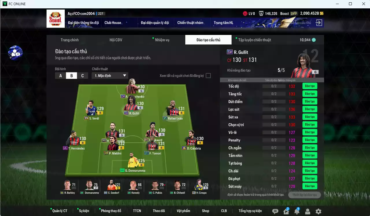 Ảnh AC Milan 48.790b dư 2000b có Gullit CU+6, Calhanoglu TS24, Maldini BTB, Sheva CU, Leão SPL, Tomori SPL, Theo LOL, Crespo MDL, Rijkaard BDO...
