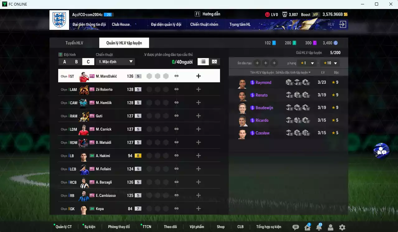 Ảnh Full mùa 25HR 66.810b dư 3500b có Hamsik, Zé Roberto, Cambiasso, Guti, Carrick, Matuidi, Bazragli, Mandzukic, Kuller, Gervinho, Fellani, Howard
