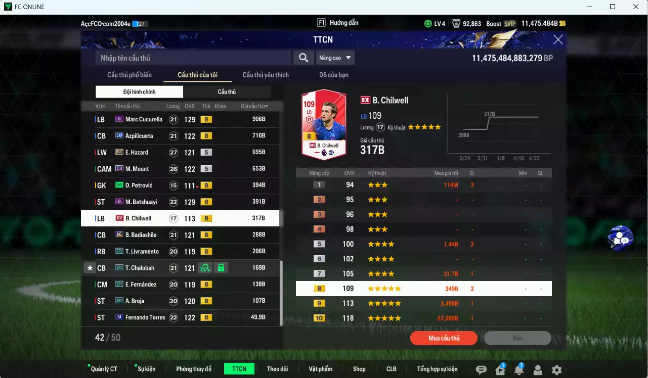 Ảnh [Dư nhiều BP] Chelsea 118.980b dư 11.400b có Gullit BDO, Desailly LN, Palmer TS24, James SPL, A. Cole CC, Saúl HG, Sheva CU, Lampard BTB, Petit LN, Salah GRU, Sancho GRU, Pulisic TY25...