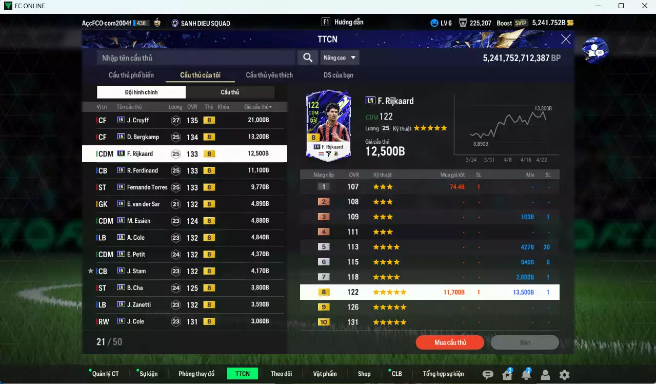 Ảnh [ACC Rẻ🔥] Full mùa LN 104.590b dư 5200b có Cruyff, Bergkamp, Rijkaard, Rio, Torres, VDS, Essien, Cole, Petit, Stamp, B. Cha, Zanetti, Ginola, Ljungberg LN+8 . HLV Xịn