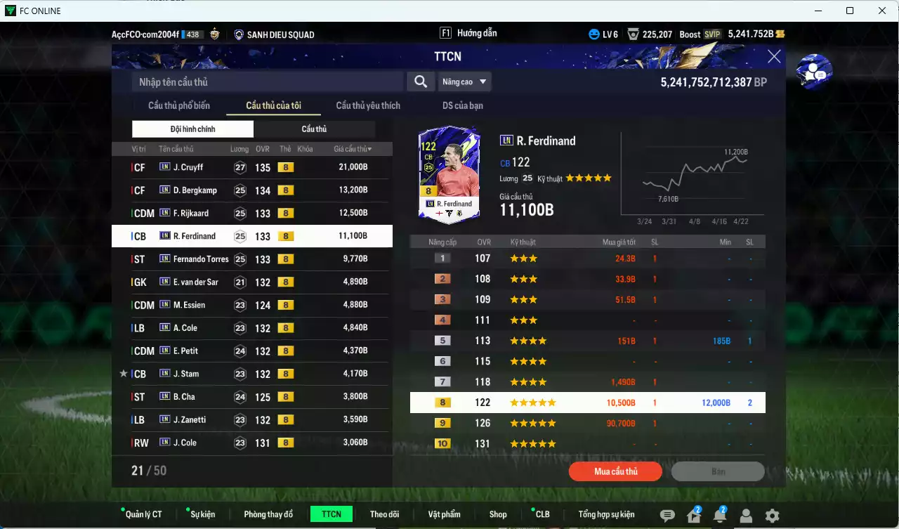 Ảnh [ACC Rẻ🔥] Full mùa LN 104.590b dư 5200b có Cruyff, Bergkamp, Rijkaard, Rio, Torres, VDS, Essien, Cole, Petit, Stamp, B. Cha, Zanetti, Ginola, Ljungberg LN+8 . HLV Xịn