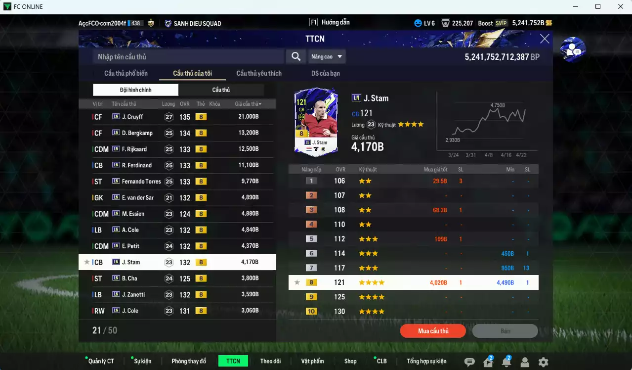 Ảnh [ACC Rẻ🔥] Full mùa LN 104.590b dư 5200b có Cruyff, Bergkamp, Rijkaard, Rio, Torres, VDS, Essien, Cole, Petit, Stamp, B. Cha, Zanetti, Ginola, Ljungberg LN+8 . HLV Xịn