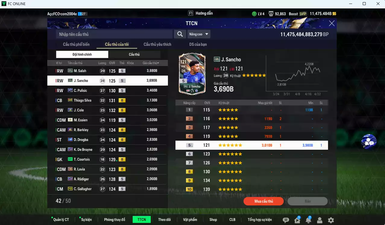 Ảnh [Dư nhiều BP] Chelsea 118.980b dư 11.400b có Gullit BDO, Desailly LN, Palmer TS24, James SPL, A. Cole CC, Saúl HG, Sheva CU, Lampard BTB, Petit LN, Salah GRU, Sancho GRU, Pulisic TY25...