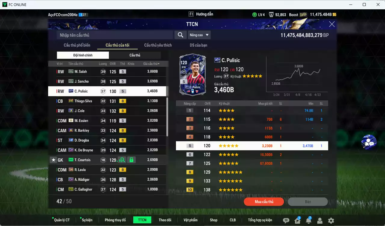 Ảnh [Dư nhiều BP] Chelsea 118.980b dư 11.400b có Gullit BDO, Desailly LN, Palmer TS24, James SPL, A. Cole CC, Saúl HG, Sheva CU, Lampard BTB, Petit LN, Salah GRU, Sancho GRU, Pulisic TY25...