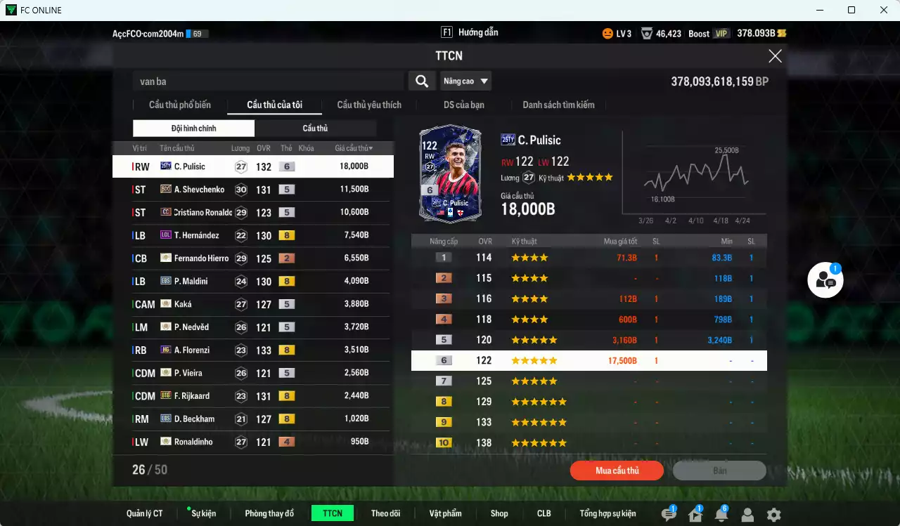 Ảnh [ACC Rẻ🔥] AC Milan 84.820b có Pulisic TY25, Sheva BDO, Van Basten ITM khóa, Maldini EBS, Kaká ICON, Nedved ICON, CR7 CC, Florenzi HG, Vieira ICON, Rijkaard ICON...