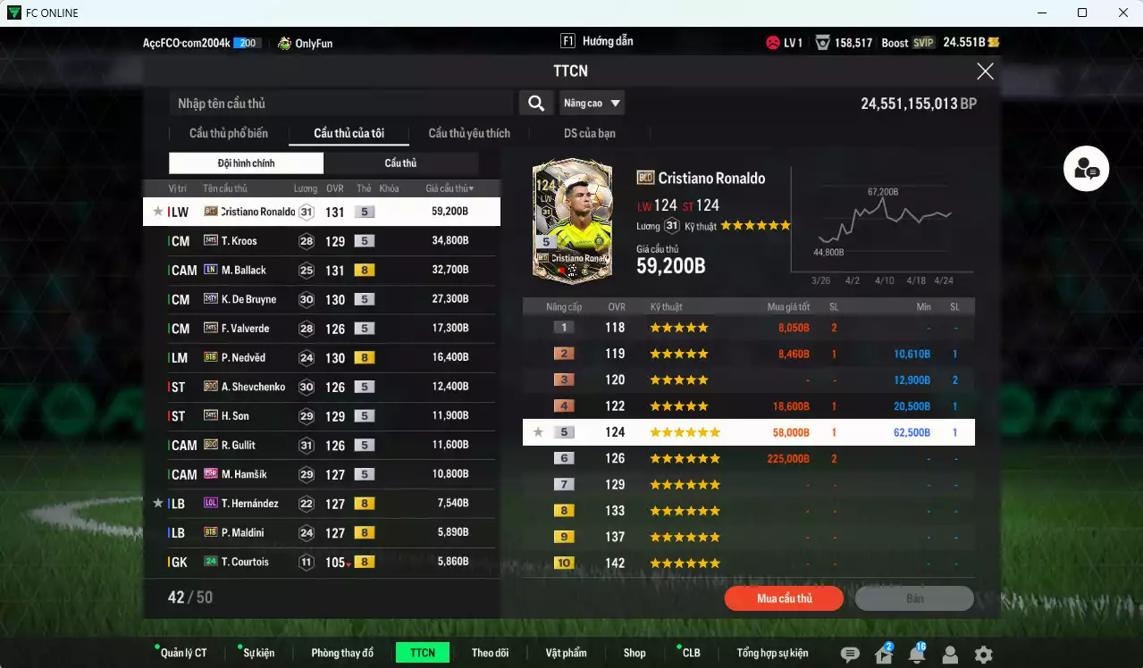 Ảnh [ACC Rẻ🔥] Quốc Dân 263.700b có CR7 BLD, Ballack LN, K. De Bruyne TY24, Kroos TS24, Valverde TS24, Nedved BTB, Sheva BDO, H. Son TS24, Gullit BDO, Hamsik 25HR, Maldini BTB, Van de Ven 23NG... HLV Xịn