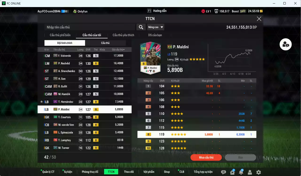 Ảnh [ACC Rẻ🔥] Quốc Dân 263.700b có CR7 BLD, Ballack LN, K. De Bruyne TY24, Kroos TS24, Valverde TS24, Nedved BTB, Sheva BDO, H. Son TS24, Gullit BDO, Hamsik 25HR, Maldini BTB, Van de Ven 23NG... HLV Xịn