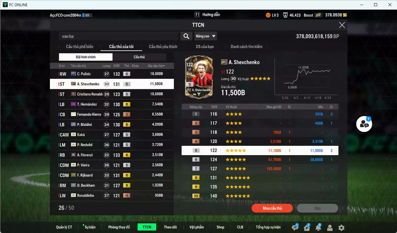 Ảnh [ACC Rẻ🔥] AC Milan 84.820b có Pulisic TY25, Sheva BDO, Van Basten ITM khóa, Maldini EBS, Kaká ICON, Nedved ICON, CR7 CC, Florenzi HG, Vieira ICON, Rijkaard ICON...