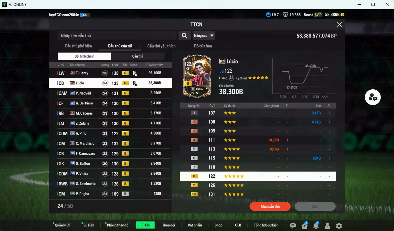 Ảnh [ACC Rẻ🔥] Juventus 174.860b đầu tàu Henry CC, Lúcio BDO vs Nedved CAP, Del Piero CAP, Cáceres CC, Zidane CAP, Pirlo EBS, Marchisio HG, Cannavaro CAP, Buffon CAP, Viera CAP...