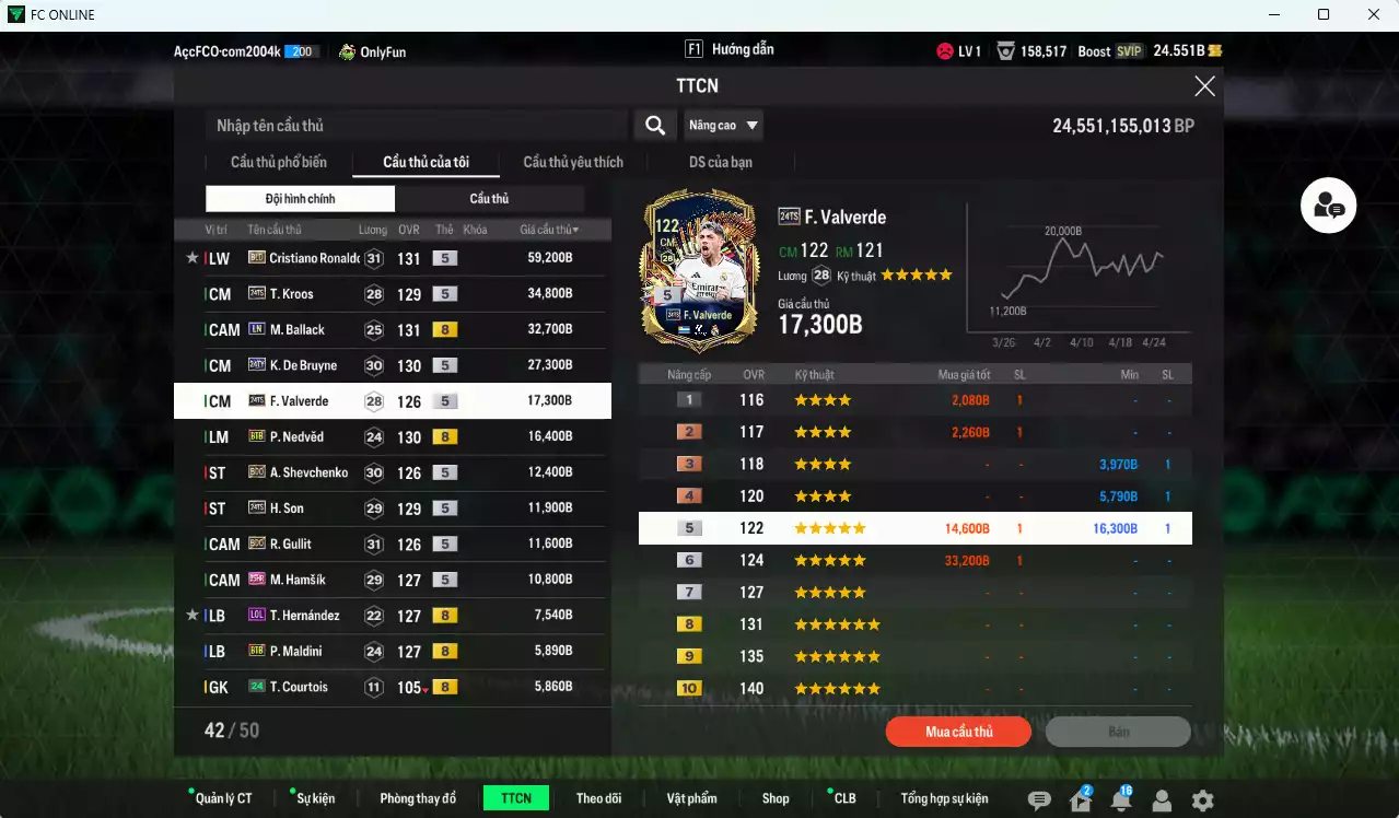 Ảnh [ACC Rẻ🔥] Quốc Dân 263.700b có CR7 BLD, Ballack LN, K. De Bruyne TY24, Kroos TS24, Valverde TS24, Nedved BTB, Sheva BDO, H. Son TS24, Gullit BDO, Hamsik 25HR, Maldini BTB, Van de Ven 23NG... HLV Xịn