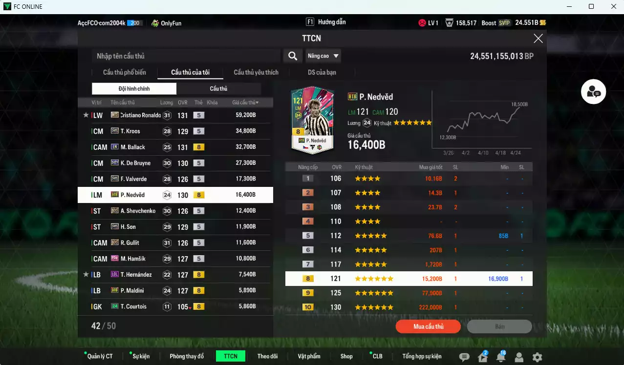 Ảnh [ACC Rẻ🔥] Quốc Dân 263.700b có CR7 BLD, Ballack LN, K. De Bruyne TY24, Kroos TS24, Valverde TS24, Nedved BTB, Sheva BDO, H. Son TS24, Gullit BDO, Hamsik 25HR, Maldini BTB, Van de Ven 23NG... HLV Xịn