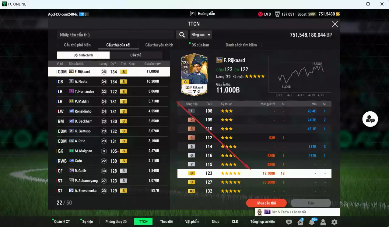 Ảnh [ACC Rẻ🔥] AC Milan 60.160b có Rijkaard RTN, Nesta LN, Maldini BTB, Ronaldinho CAP, Beckham CAP, Gattuso LN, Pirlo EBS, Cafu CAP, Gullit CU, Aubameyang TS24... HLV Xịn