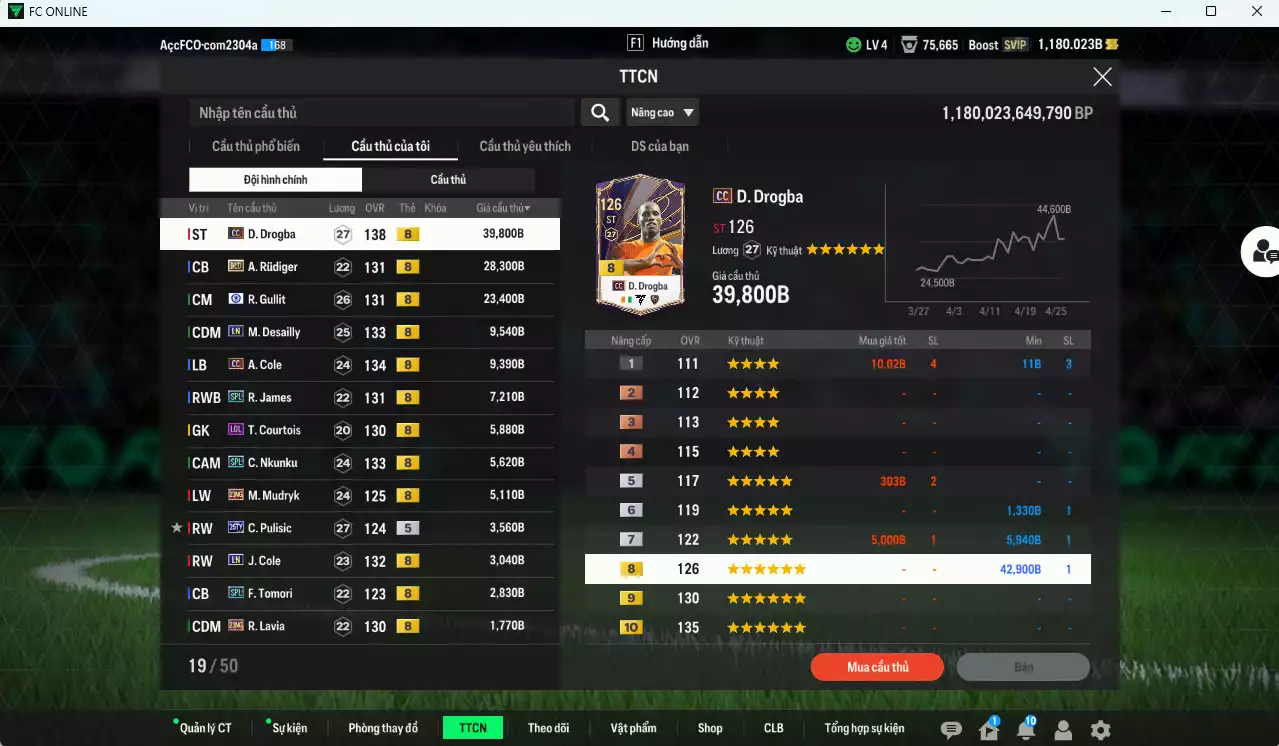 Ảnh Chelsea 151.000b có Drogba CC, Gullit CFA, Rudiger BLD, Desailly LN, A. Cole CC, James SPL, Nkunku SPL, Mudryk 23NG, Pulisic TY25, J. Cole LN, Pedro FA, Tomori SPL, Lavia 23NG, Sterling SPL... dư 1100b. HLV Xịn