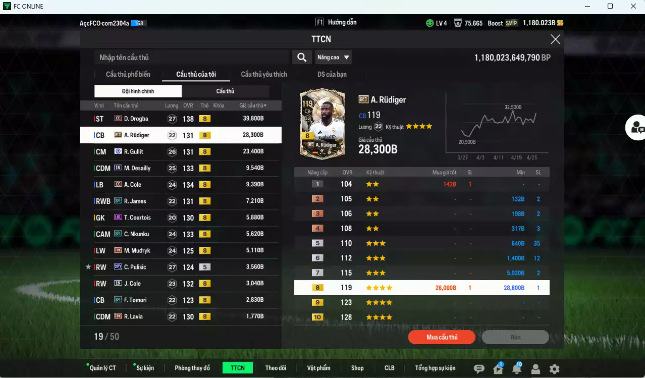 Ảnh Chelsea 151.000b có Drogba CC, Gullit CFA, Rudiger BLD, Desailly LN, A. Cole CC, James SPL, Nkunku SPL, Mudryk 23NG, Pulisic TY25, J. Cole LN, Pedro FA, Tomori SPL, Lavia 23NG, Sterling SPL... dư 1100b. HLV Xịn