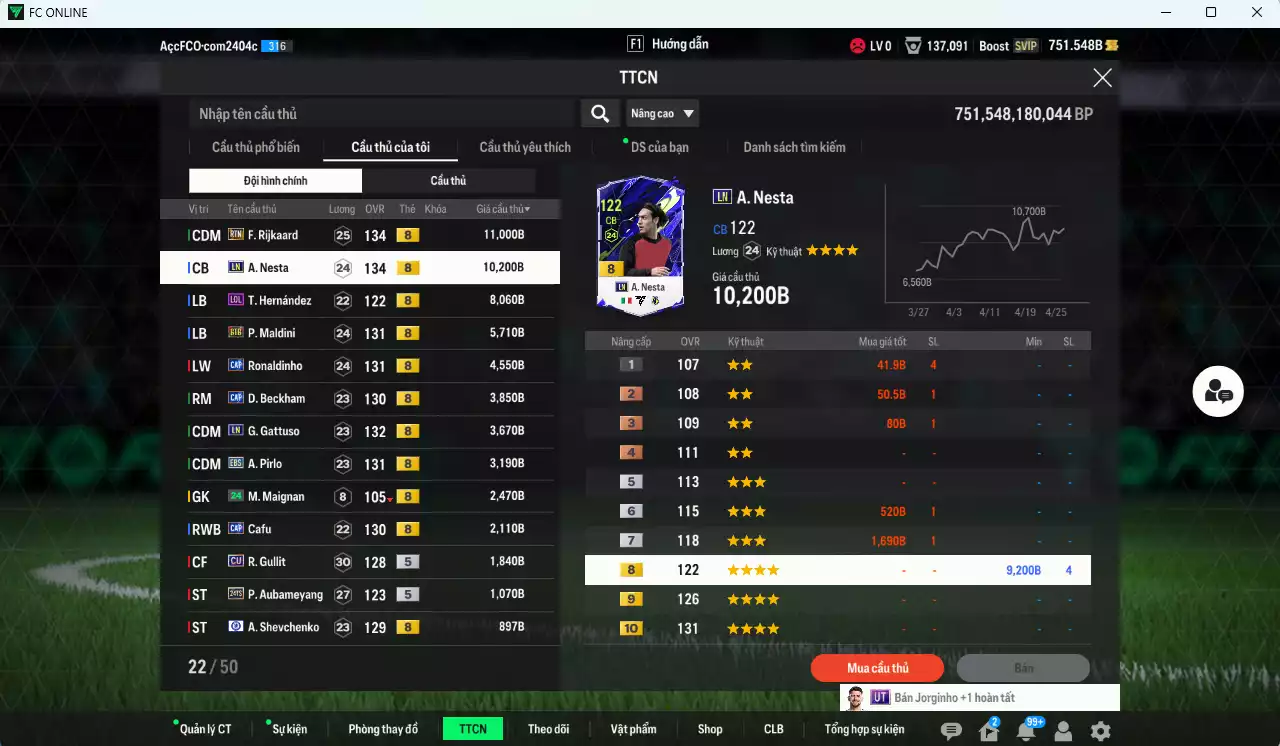 Ảnh [ACC Rẻ🔥] AC Milan 60.160b có Rijkaard RTN, Nesta LN, Maldini BTB, Ronaldinho CAP, Beckham CAP, Gattuso LN, Pirlo EBS, Cafu CAP, Gullit CU, Aubameyang TS24... HLV Xịn