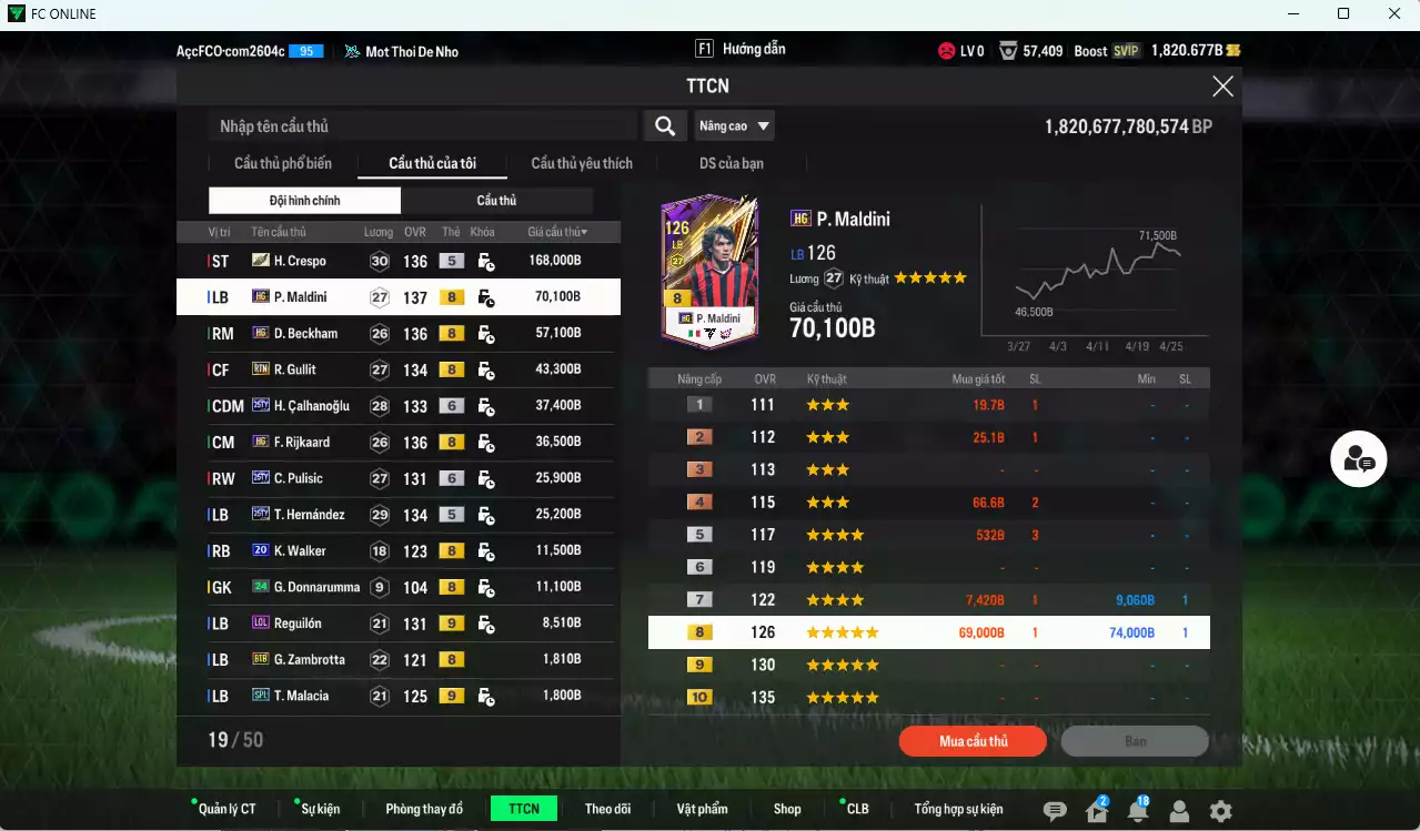 Ảnh [ACC Đẹp, Rẻ🔥] AC Milan 500.700b có Crespo ITM+5, Maldini HG, Beckham HG, Gullit RTN, Calhanoglu TY25+6, Pulisic TY25+6, Rijkaard HG, Theo TY25... dư 1800b. HLV Xịn