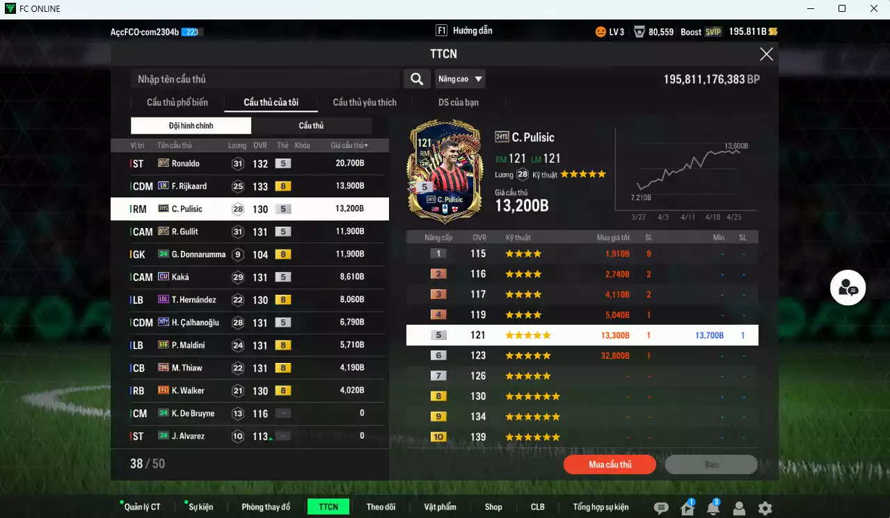 Ảnh AC Milan 109.010b có Ronaldo BDO, Rijkaard LN, Pulisic TS24, Gullit BDO, Kaká CU, Calhanoglu TY25, Maldini BTB, Thiaw 23NG, Walker E21, Theo LOL