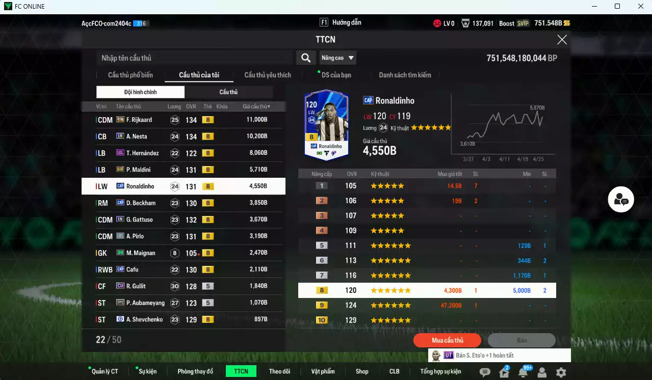 Ảnh [ACC Rẻ🔥] AC Milan 60.160b có Rijkaard RTN, Nesta LN, Maldini BTB, Ronaldinho CAP, Beckham CAP, Gattuso LN, Pirlo EBS, Cafu CAP, Gullit CU, Aubameyang TS24... HLV Xịn