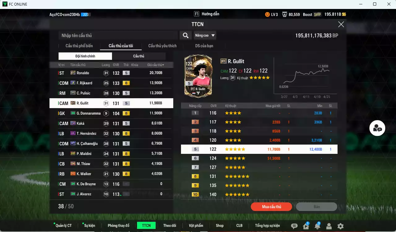 Ảnh AC Milan 109.010b có Ronaldo BDO, Rijkaard LN, Pulisic TS24, Gullit BDO, Kaká CU, Calhanoglu TY25, Maldini BTB, Thiaw 23NG, Walker E21, Theo LOL