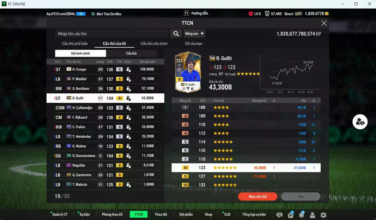 Ảnh [ACC Đẹp, Rẻ🔥] AC Milan 500.700b có Crespo ITM+5, Maldini HG, Beckham HG, Gullit RTN, Calhanoglu TY25+6, Pulisic TY25+6, Rijkaard HG, Theo TY25... dư 1800b. HLV Xịn