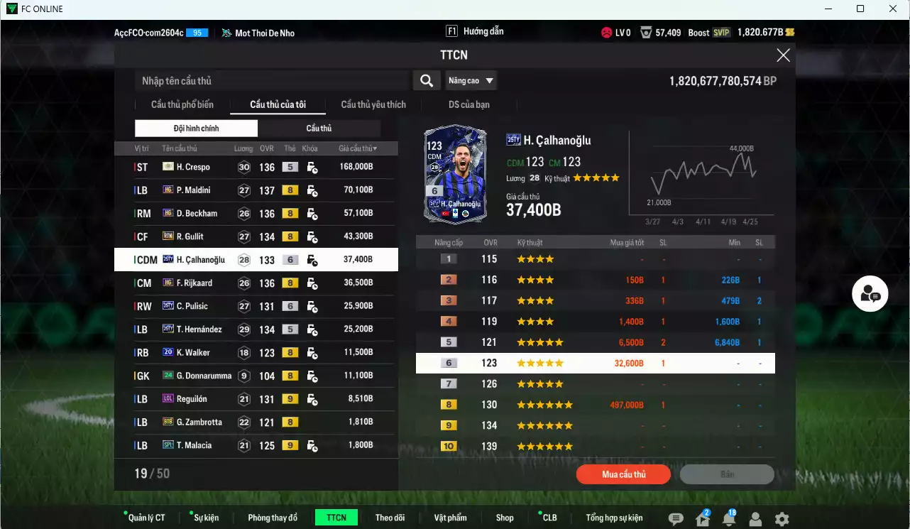 Ảnh [ACC Đẹp, Rẻ🔥] AC Milan 500.700b có Crespo ITM+5, Maldini HG, Beckham HG, Gullit RTN, Calhanoglu TY25+6, Pulisic TY25+6, Rijkaard HG, Theo TY25... dư 1800b. HLV Xịn