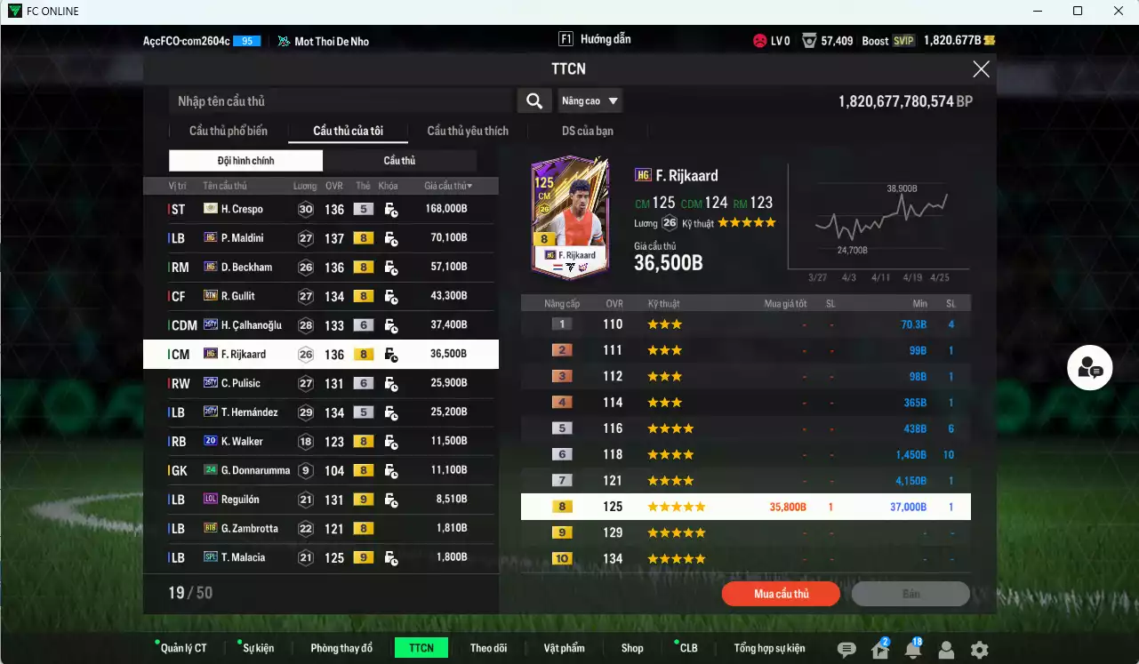 Ảnh [ACC Đẹp, Rẻ🔥] AC Milan 500.700b có Crespo ITM+5, Maldini HG, Beckham HG, Gullit RTN, Calhanoglu TY25+6, Pulisic TY25+6, Rijkaard HG, Theo TY25... dư 1800b. HLV Xịn