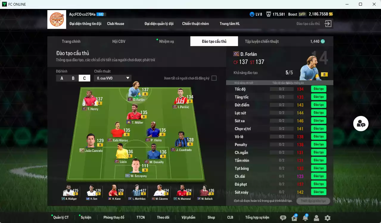 Ảnh [ACC Rẻ 🔥, VIP KC Tháng 5] Team CC+8 mix Quốc Dân Best 1.031.890b có Forlán CC, Henry CC, Kane HG, Lúcio CC, Sheva CC, CR7 BLD, Del Piero ITM+3, Muller HG, Rudiger SPL, Desailly CC, Sheva CC, Perisic CC, Lewandowski CC... Dư 2000b