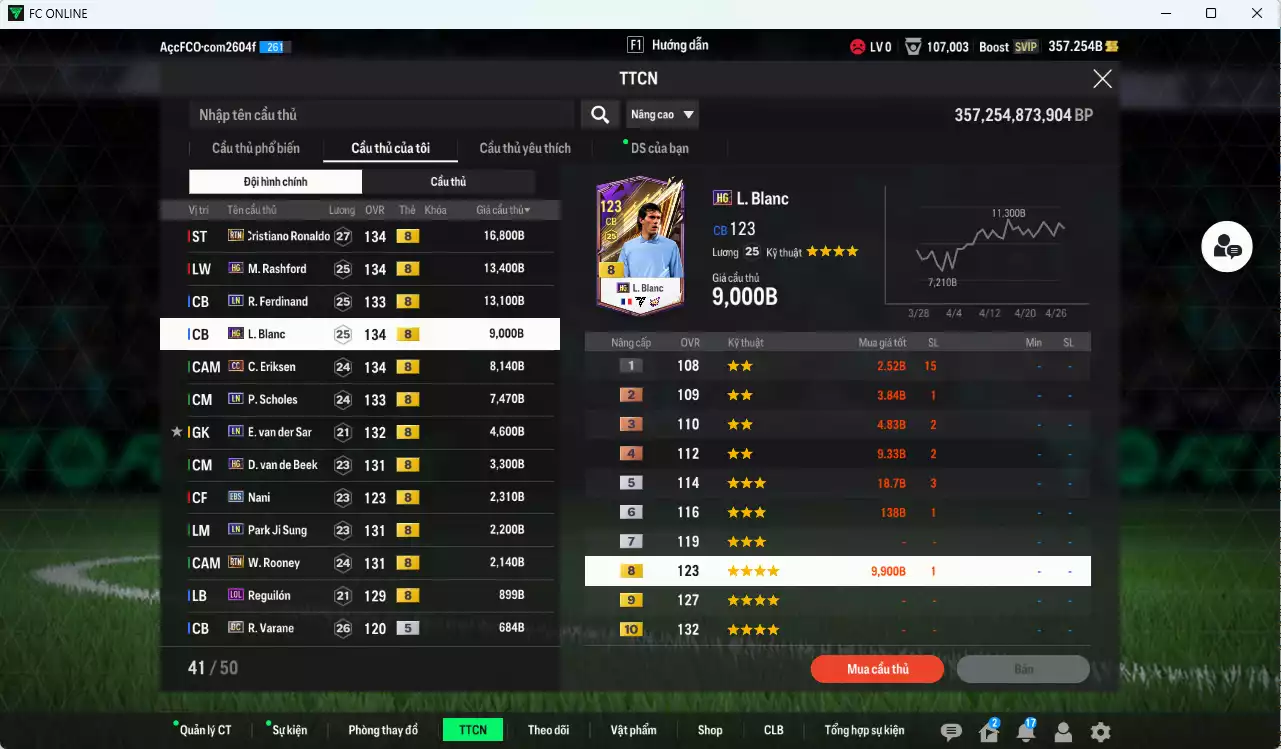 Ảnh [ACC Rẻ🔥] Man Utd. 83.840b có CR7 RTN, Rashford HG, Ferdinand LN, Blanc HG, Eriksen CC, Scholes LN, VDS LN, Beek HG, Nani EBS, Park LN, Rooney RTN, Reguilon LOL
