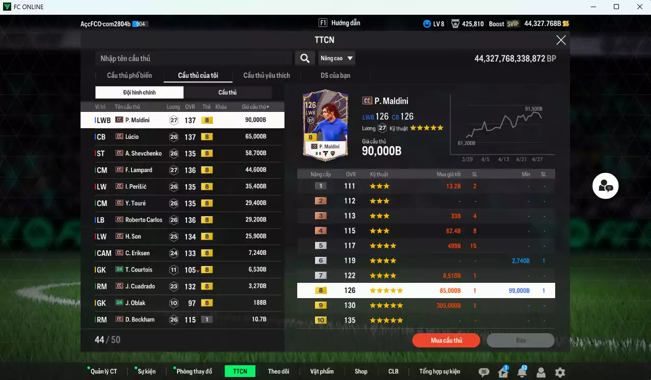 Ảnh [Dư nhiều BP, ACC Rẻ🔥] Full mùa CC+8 395.190b dư 44.000b có Maldini, Lúcio, Sheva, Lampard, Perisic, Carlos, Y. Touré, H. Son, Eriksen, Cuadrado CC+8 . Còn nhiều CP GIẢM THUẾ, HLV Xịn