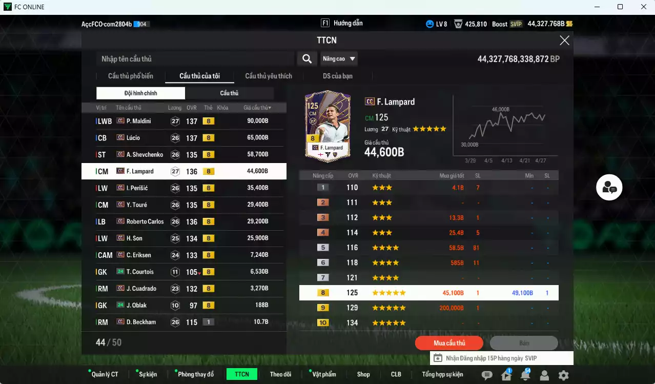 Ảnh [Dư nhiều BP, ACC Rẻ🔥] Full mùa CC+8 395.190b dư 44.000b có Maldini, Lúcio, Sheva, Lampard, Perisic, Carlos, Y. Touré, H. Son, Eriksen, Cuadrado CC+8 . Còn nhiều CP GIẢM THUẾ, HLV Xịn