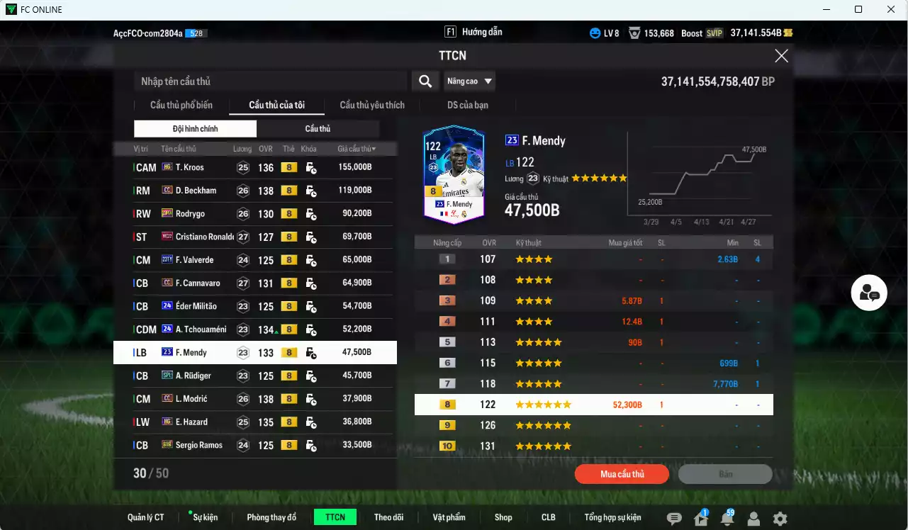 Ảnh [ACC Rẻ🔥, VIP BK Tháng 5] Real Madrid 1.068.810b dư 37.000b có Kroos HG (limit), Beckham CC, Rodrygo 23HW, CR7 WC22, Valverde TY23+8, Mbappé 22UCL, Cannavaro CC, Militao 24UCL, Tchouaméni 24UCL, Mendy 23UCL, Rudiger SPL, Modric CC... HLV Xịn