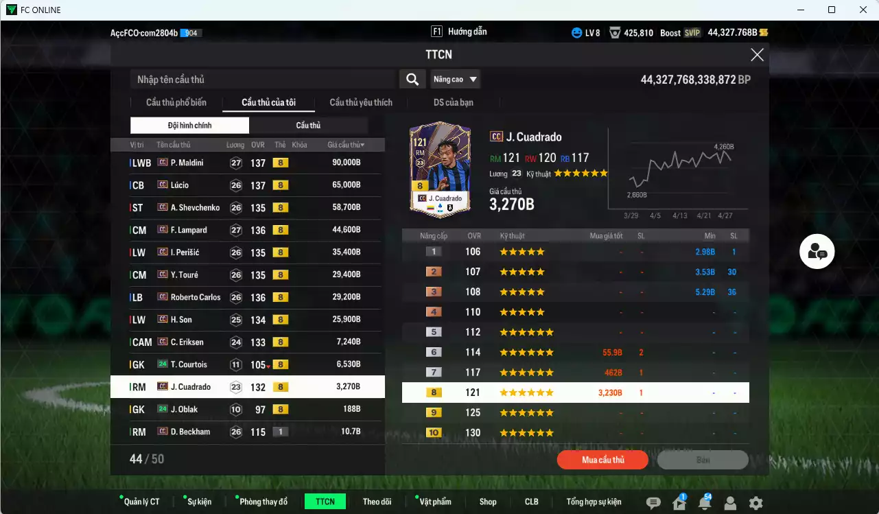 Ảnh [Dư nhiều BP, ACC Rẻ🔥] Full mùa CC+8 395.190b dư 44.000b có Maldini, Lúcio, Sheva, Lampard, Perisic, Carlos, Y. Touré, H. Son, Eriksen, Cuadrado CC+8 . Còn nhiều CP GIẢM THUẾ, HLV Xịn