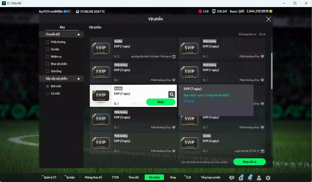 Ảnh [ACC To, Rẻ🔥] ACC 2.644.229b trắng, có thẻ đổi tên, còn nhiều SVIP, CP GIẢM THUẾ. HLV Xịn