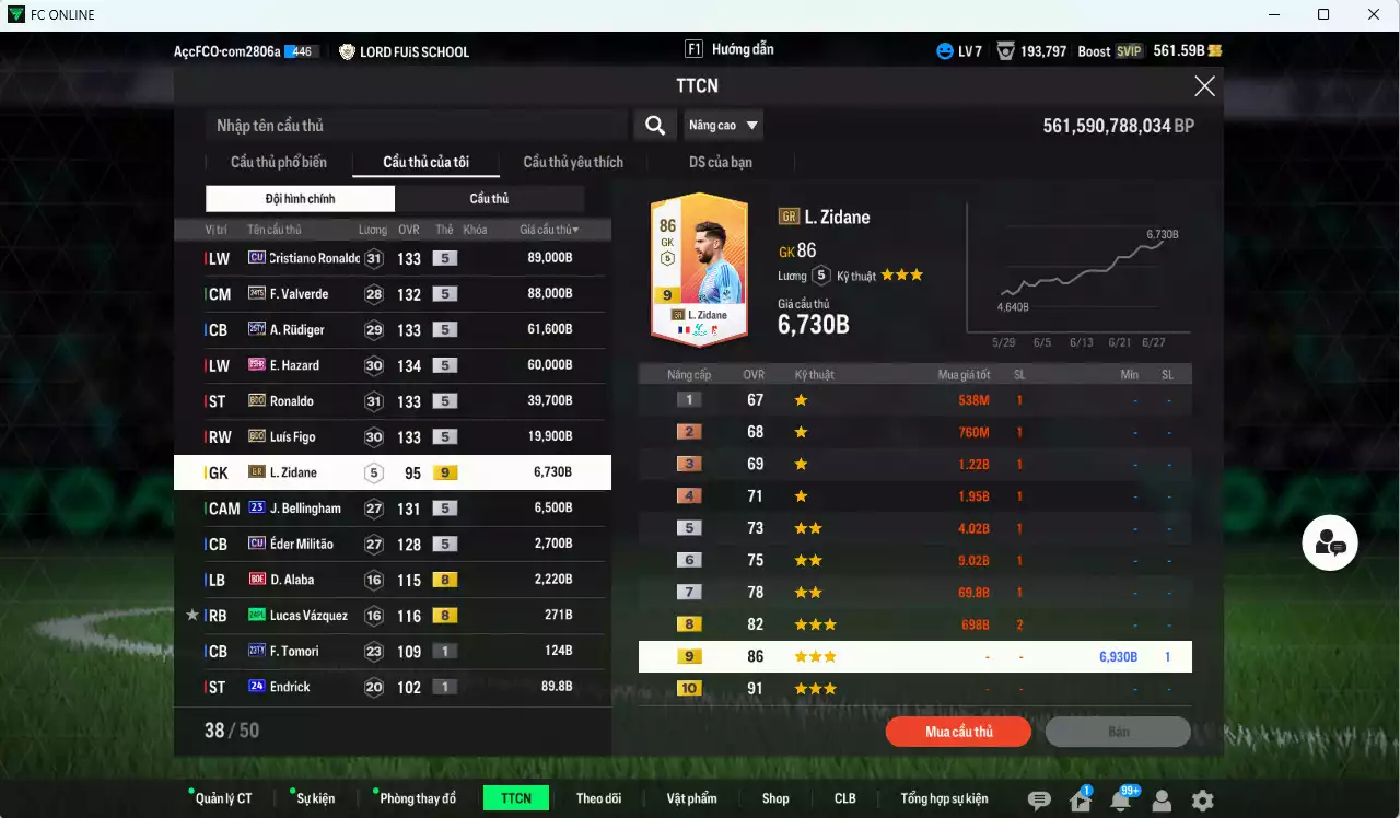 Ảnh [ACC Rẻ🔥] Real Madrid 377.110b có CR7 CU, Rudiger 25TY, Valverde 24TS, Hazard 25HR, Ronaldo BDO, Figo BDO... HLV Xịn