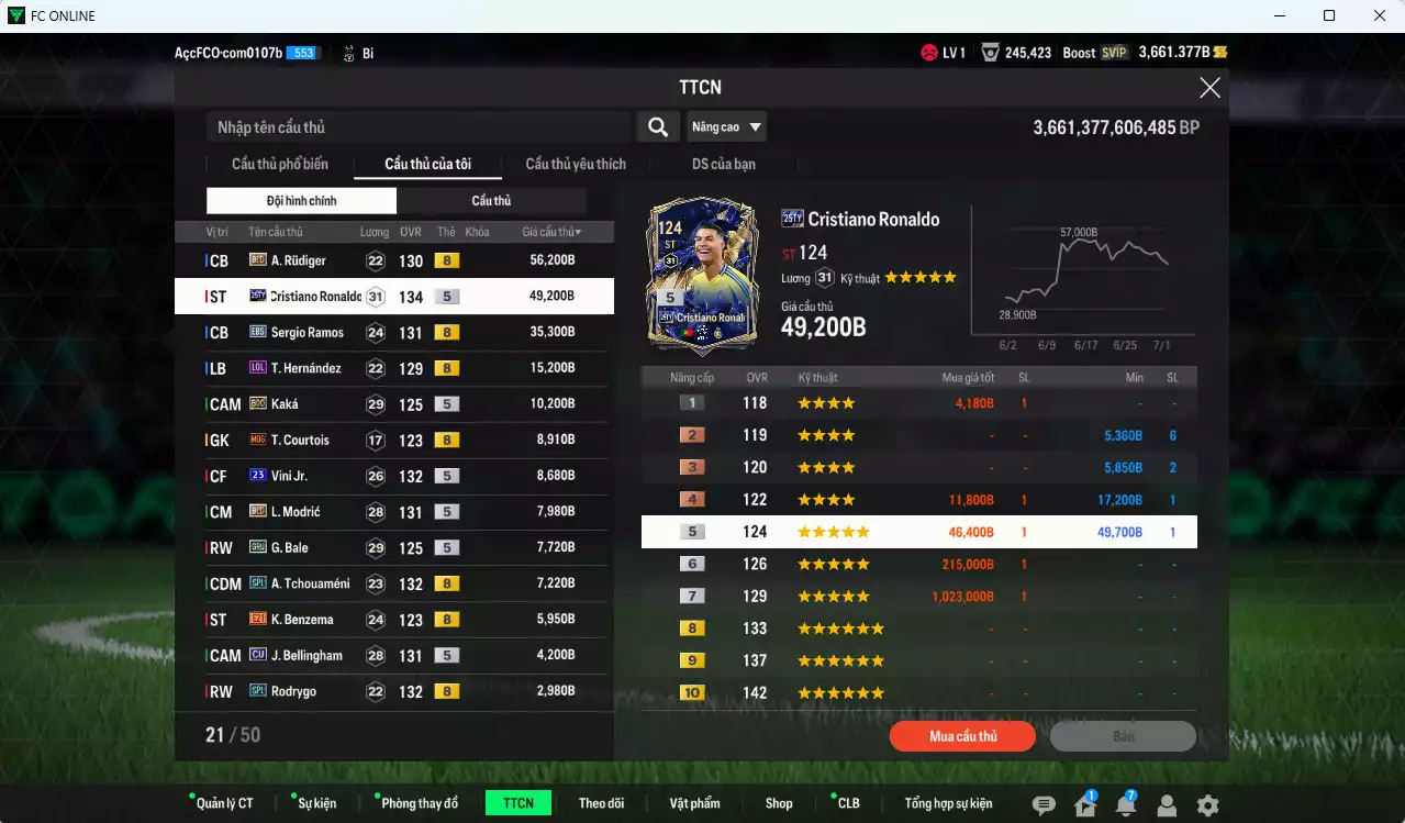 Ảnh [ACC Rẻ🔥] Real Madrid 226.200b có CR7 25TY, Rudiger BLD, Ramos EBS, Kaká BDO, Theo LOL... HLV Xịn